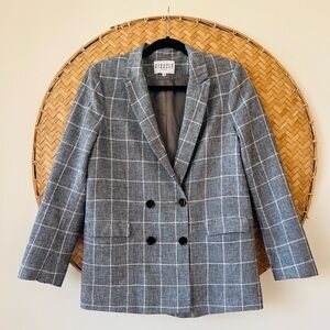 CLAUDIE PIERLOT PARIS GREY/WHITE  LINEN BLEND PLAID DOUBLE-BREASTED BLAZER EUC‎